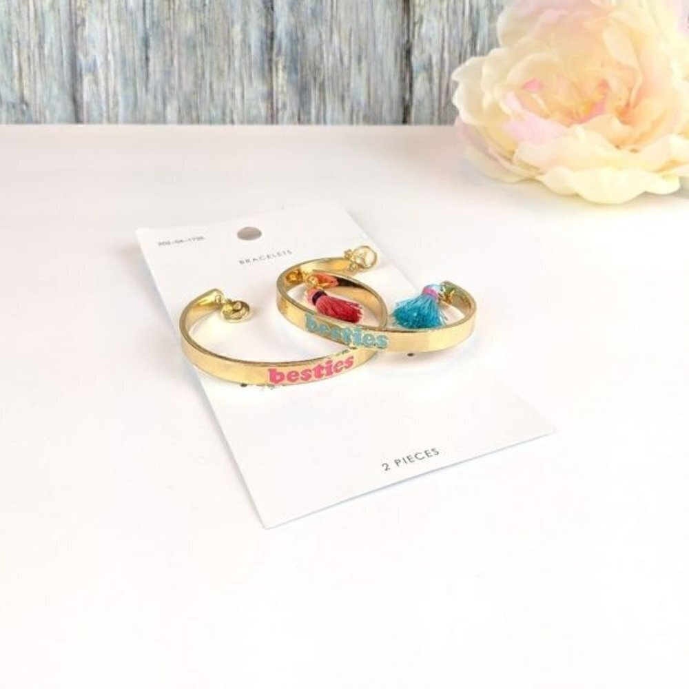Besties Gold Pink Blue Cuff Bracelets set with Tassels‎